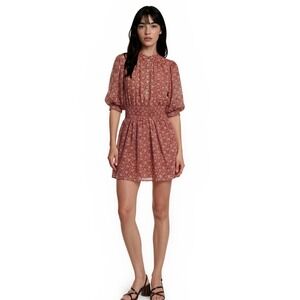 New Tommy Hilfiger Dress Women Size 10 Red Floral Smocked Puff Sleeve Mini